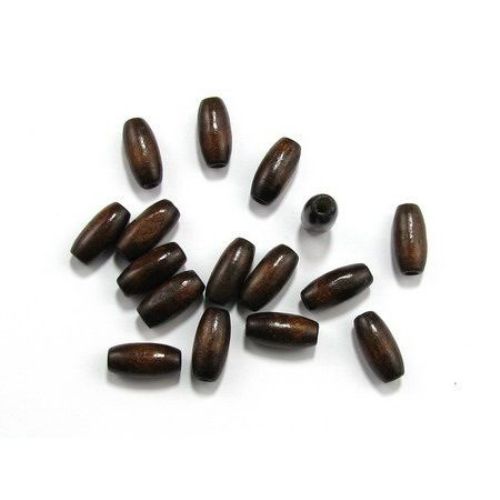 Wooden oval bead for decoration 15x7 mm hole 2.5 mm brown - 50 g ~ 180 pieces
