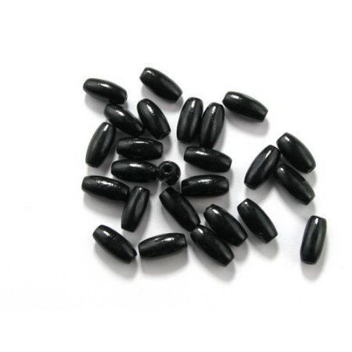 Wooden oval bead for decoration 15x7 mm hole 2.5 mm black - 50 grams ~ 180 pieces