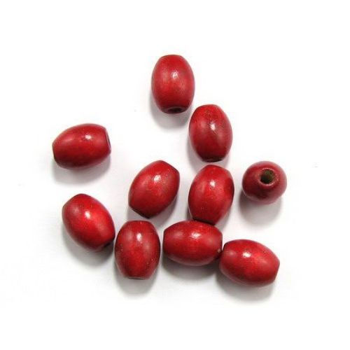 Wooden oval bead for decoration 17x13 mm hole 4 mm red - 50 g ~ 56 pieces