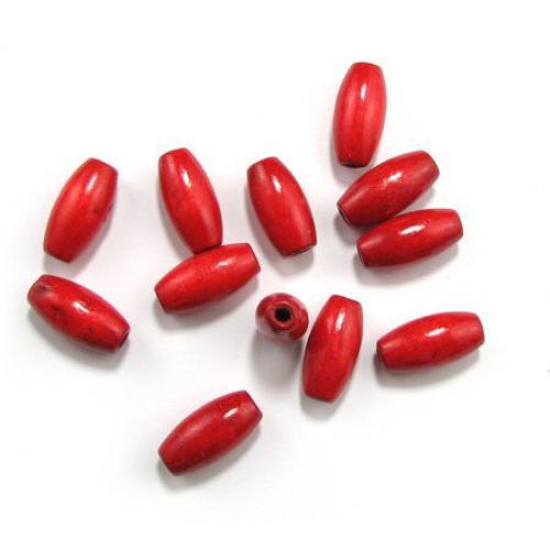 Wooden oval bead for decoration 20x10 mm hole 3.5 mm red - 50 grams ~ 50 pieces