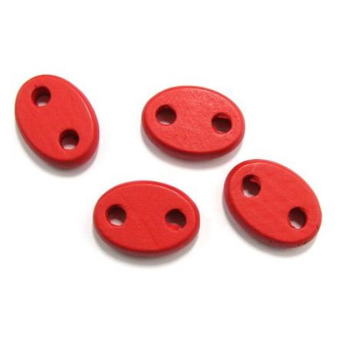 Wooden oval bead for decoration with 2 holes  38x27x9 mm hole 8 mm red - 10 pieces