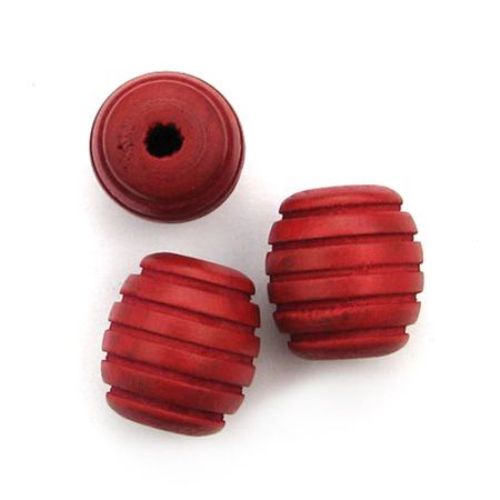 Wooden oval bead for decoration, carved 24x22 mm hole 5~6 mm red - 5 pieces
