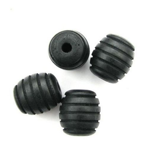 Wooden oval bead for decoration, carved 25x22 mm hole 6 mm black - 5 pieces