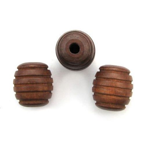 Wooden oval bead for decoration, carved 24x22 mm hole 5~6 mm brown - 5 pieces