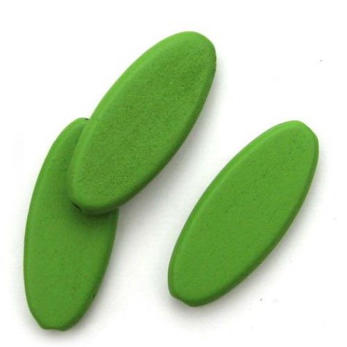 Wooden oval flat bead for decoration 55x23x7 mm hole 3 mm green - 6 pieces