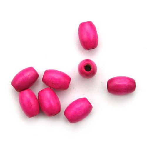 Wooden oval bead for decoration 12x8 mm hole 3 mm dark pink  - 50 g ~ 200 pieces