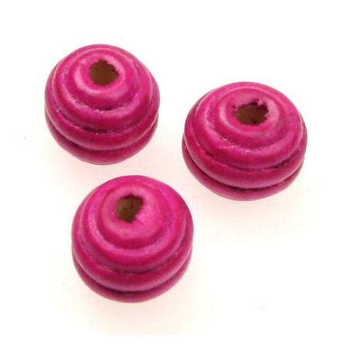 Wooden round bead for decoration, carved 15x15 mm hole 3 mm dark pink - 50 grams