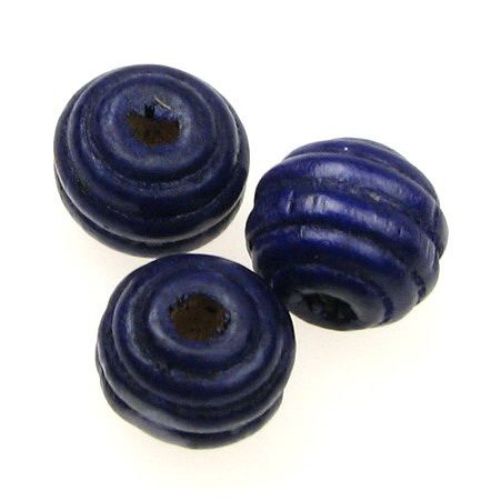 Wooden round bead for decoration, carved 15x15 mm hole 3 mm dark purple - 50 grams