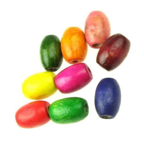 Wooden oval bead for decoration 12x8 mm hole 3 mm colored - 50 grams ~ 180 pieces