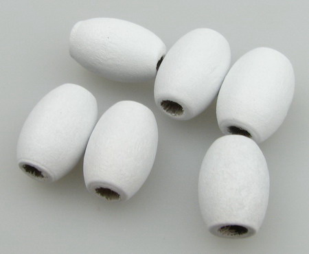 Wooden oval bead for decoration 15x11 mm hole 3 mm white - 20 grams ~ 30 pieces