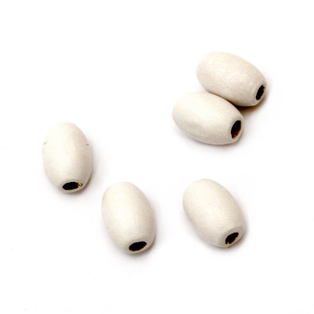Wooden oval bead for decoration 13x9 mm hole 3 mm white - 20 grams ~ 60 pieces