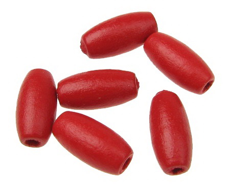 Wooden oval bead for decoration 15x7~8 mm hole 3 mm red - 20 grams ~ 60 pieces