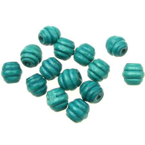 Wood beads, Round, turquoise, 10x10mm, 3mm hole, 50 grams