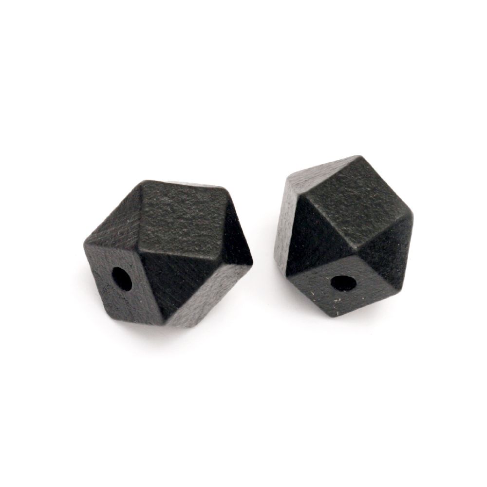 Wooden polygon bead  20x20 mm hole 4 mm black - 5 pieces