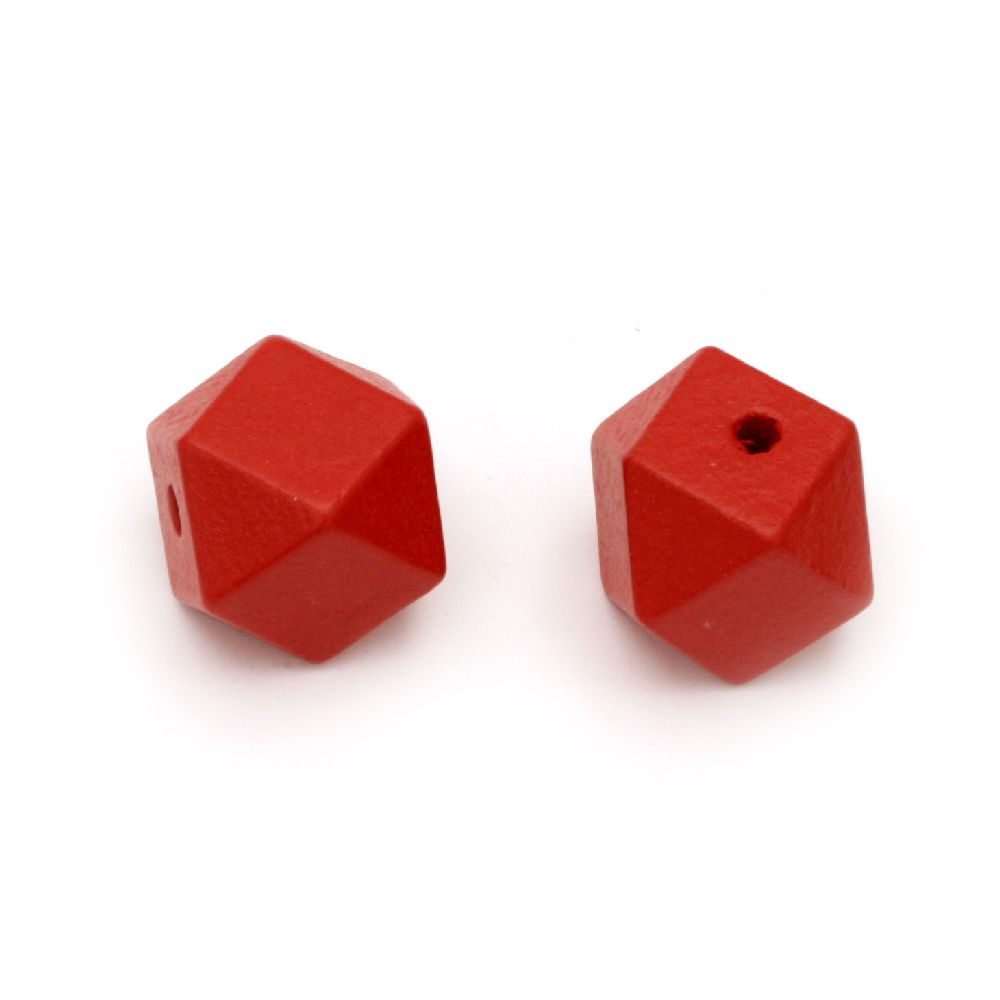 Wooden polygon bead 20x20 mm hole 4 mm red -5 pieces