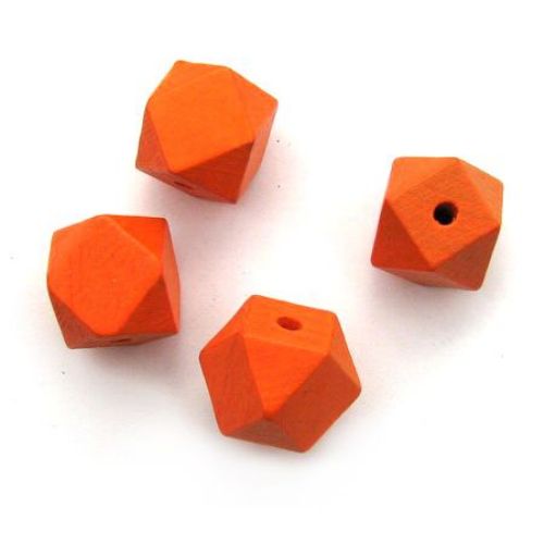 Wooden polygon bead  20x20 mm hole 3.5 mm orange -10 pieces
