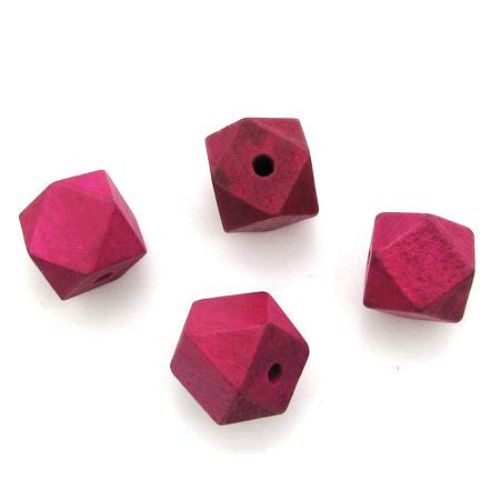 Wooden polygon bead 20x20 mm hole 3.5 mm cyclamen -10 pieces