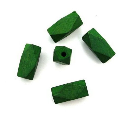 Margele din lemn poligonal 25x12 mm gaură 3 mm verde -10 bucăți
