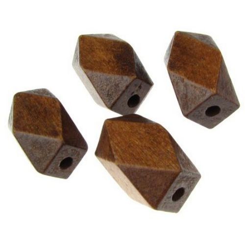 Wooden polygon  beads 25x19 mm hole 3 mm brown - 10 pieces
