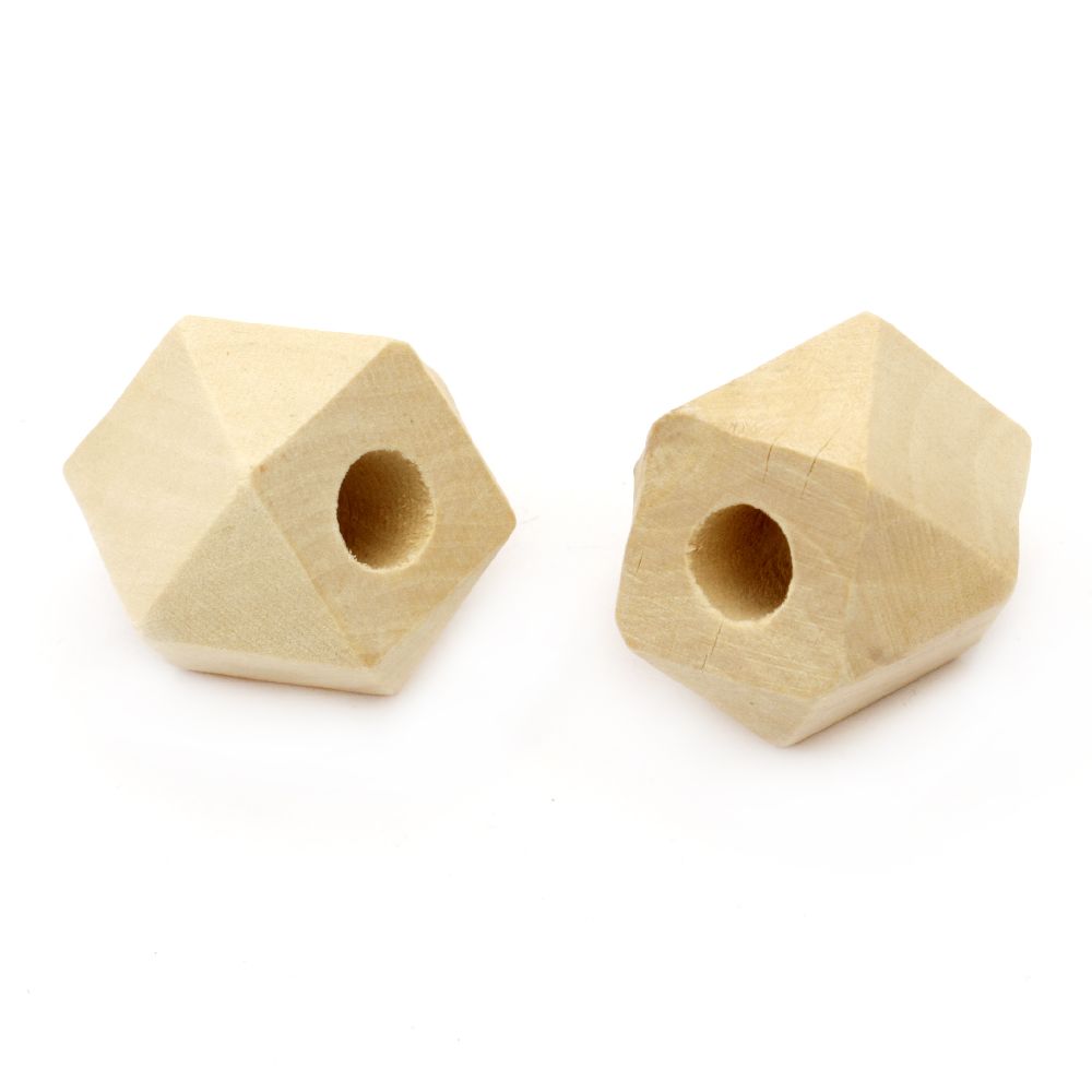 Wooden polygon bead  25x25 mm hole 8 mm color wood - 5 pieces