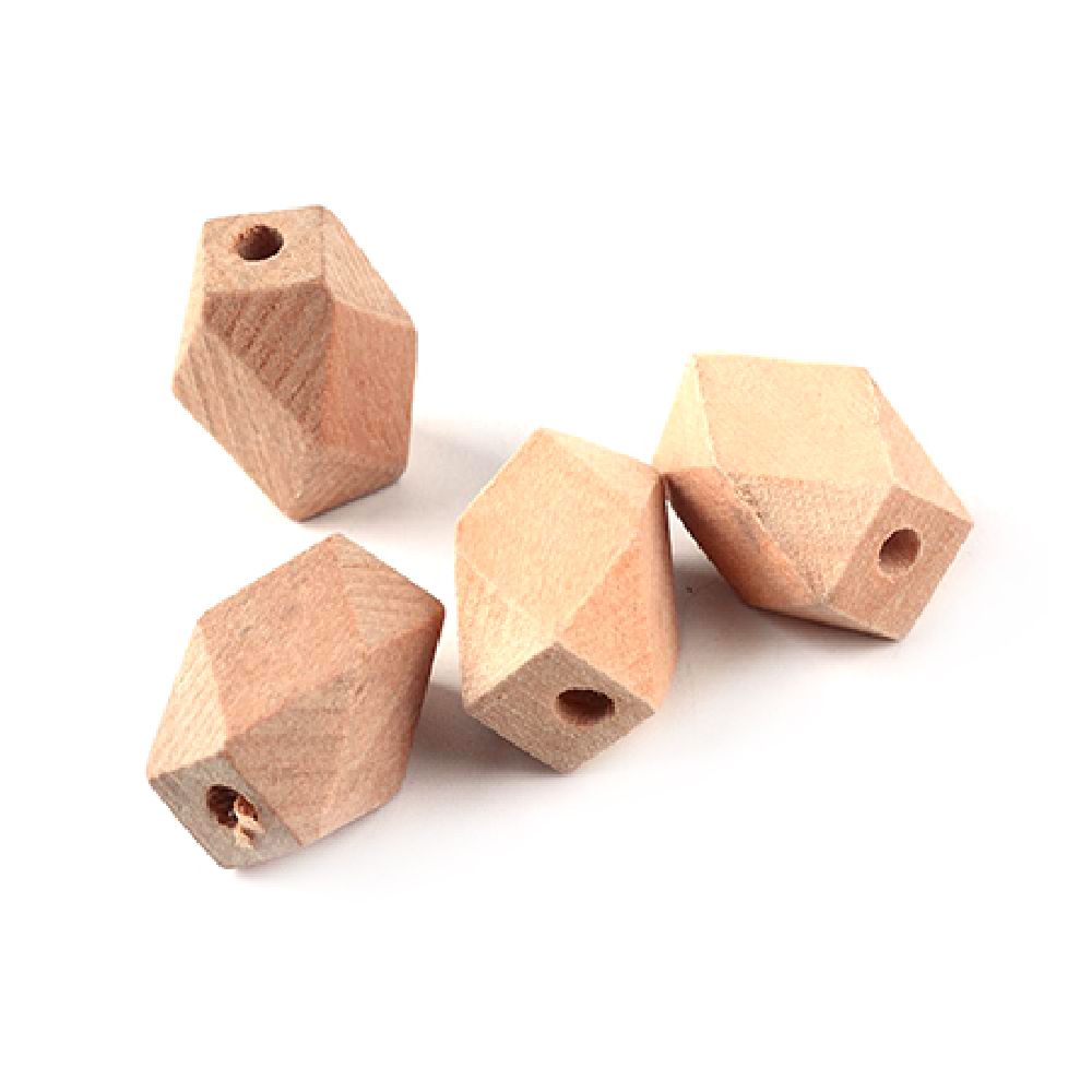 Wooden polygon bead 16x10x10 mm hole 2.5 ~3 mm color wood - 10 pieces