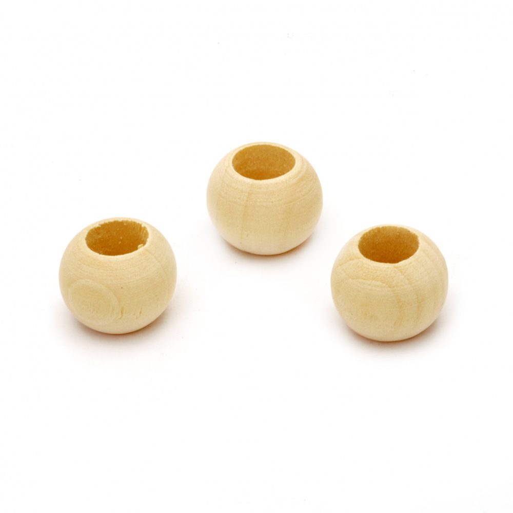 Natural Wooden Ball Beads for Craft, Home Decoration and Macrame, 20x15 mm, hole 10 mm -10 pieces