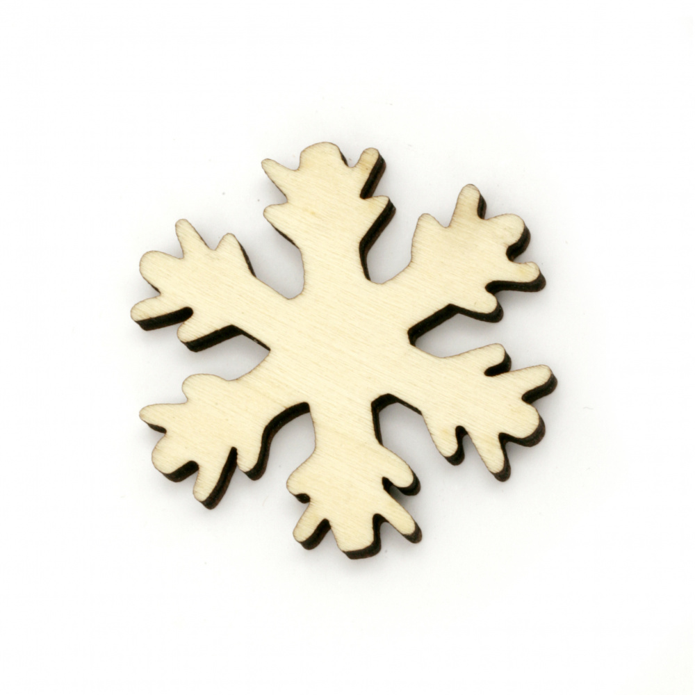 Wooden Embellishment snowflake 48x45x5 mm color wood - 5 pieces