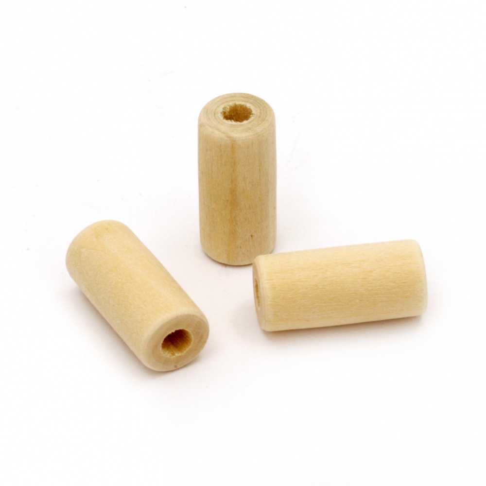 Natural Wooden Cylinder Beads for DYI and Craft Art, 20x10 mm, Hole: 4 mm - 10 pieces