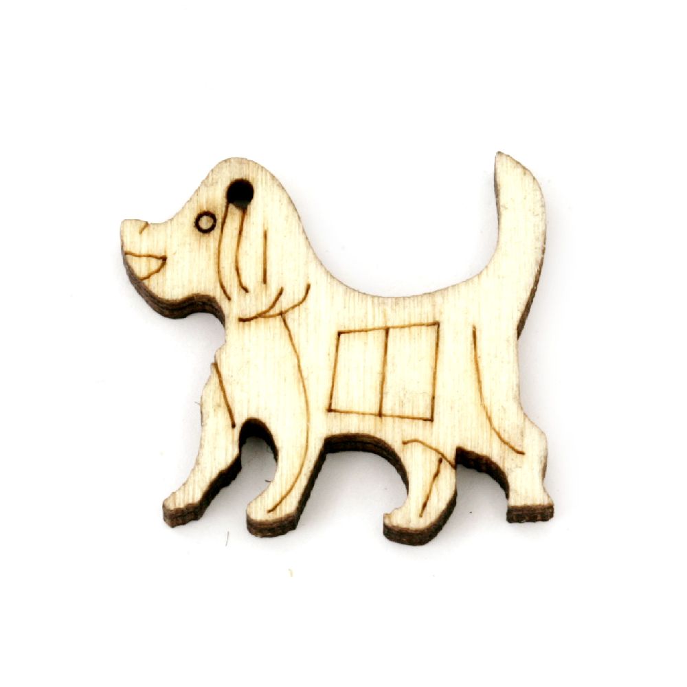 Pendant wooden dog 20x23x4 mm hole 1 mm color wood -10 pieces