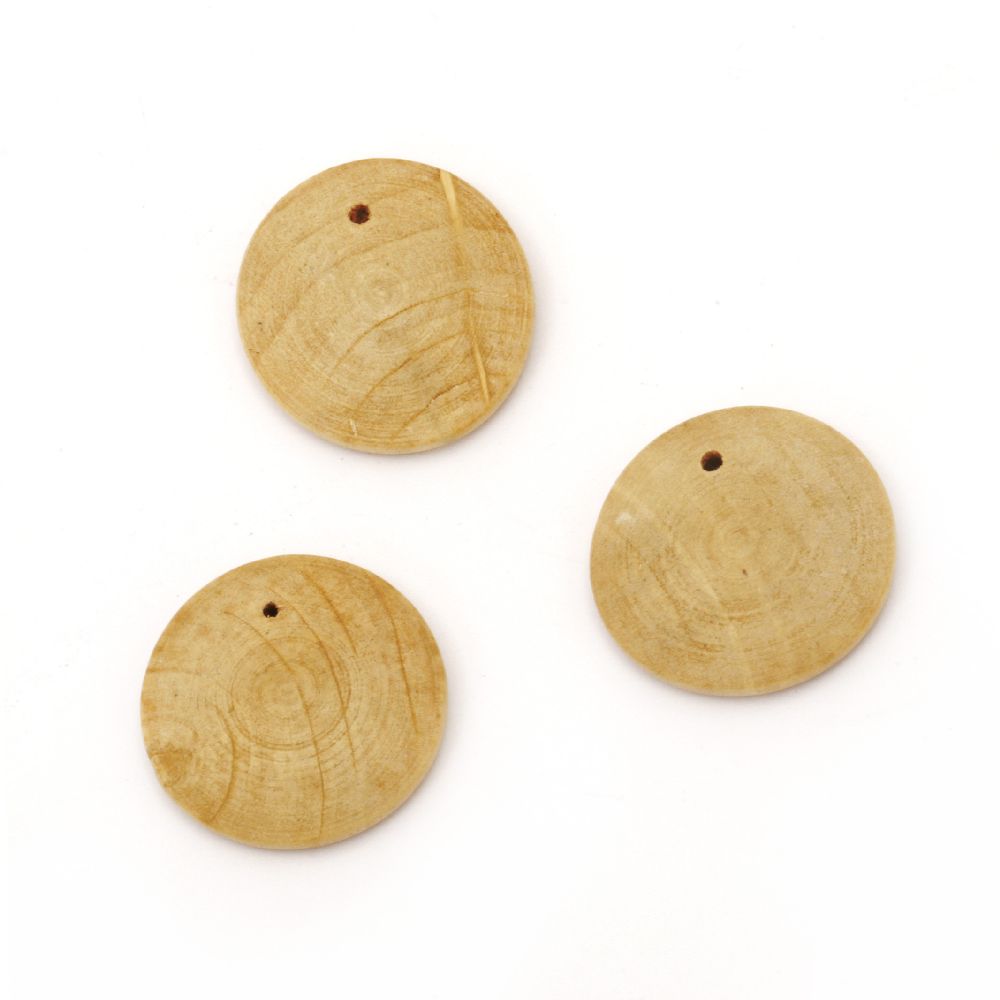 Wooden Pendant round 25x5 mm hole 1.5 mm color wood - 10 pieces