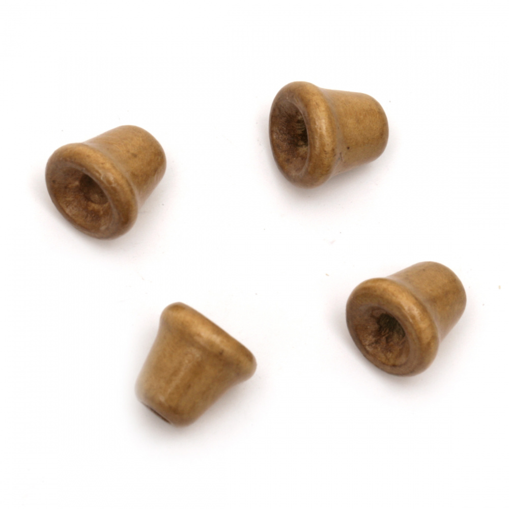 Natural wooden  bell bead for DIY Jewelry and Crafts 13x13 mm hole 4.5 mm color brown - 20 grams ~33 pieces