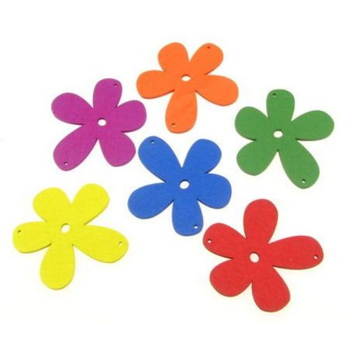Colorful wooden pendant flower with two holes 60x57x2.5 mm hole 2 mm MIX - 10 pieces