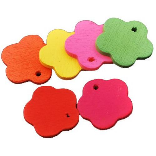Colorful Wooden Flower Pendants for DIY Jewelry Accessories and Decoration, 19x20x2 mm, Hole: 2 mm, MIX -50 pieces