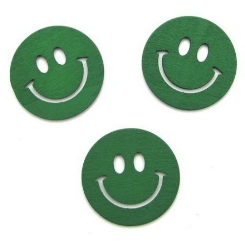 Pandantiv zâmbet din lemn 40x40x2 mm verde închis -10 bucăți