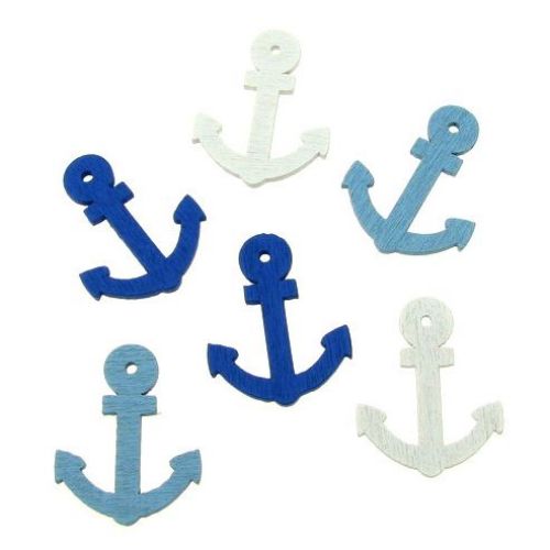 Wooden pendant sea anchor 25x20 mm three colors - 10 pieces