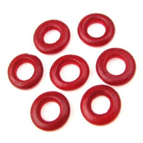 Wooden washer beads 16x4 mm hole 8 mm red - 50 pieces