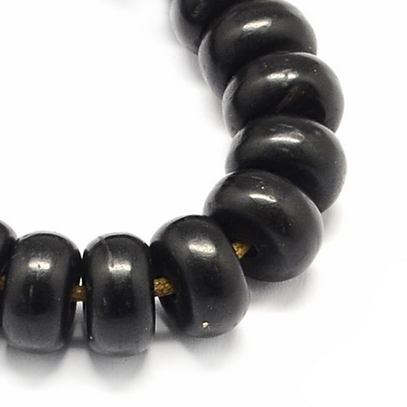 Natural Coconut Beads, Rondelle, Dyed,  Black 8x4 mm, hole 1.5 mm - 20 pieces