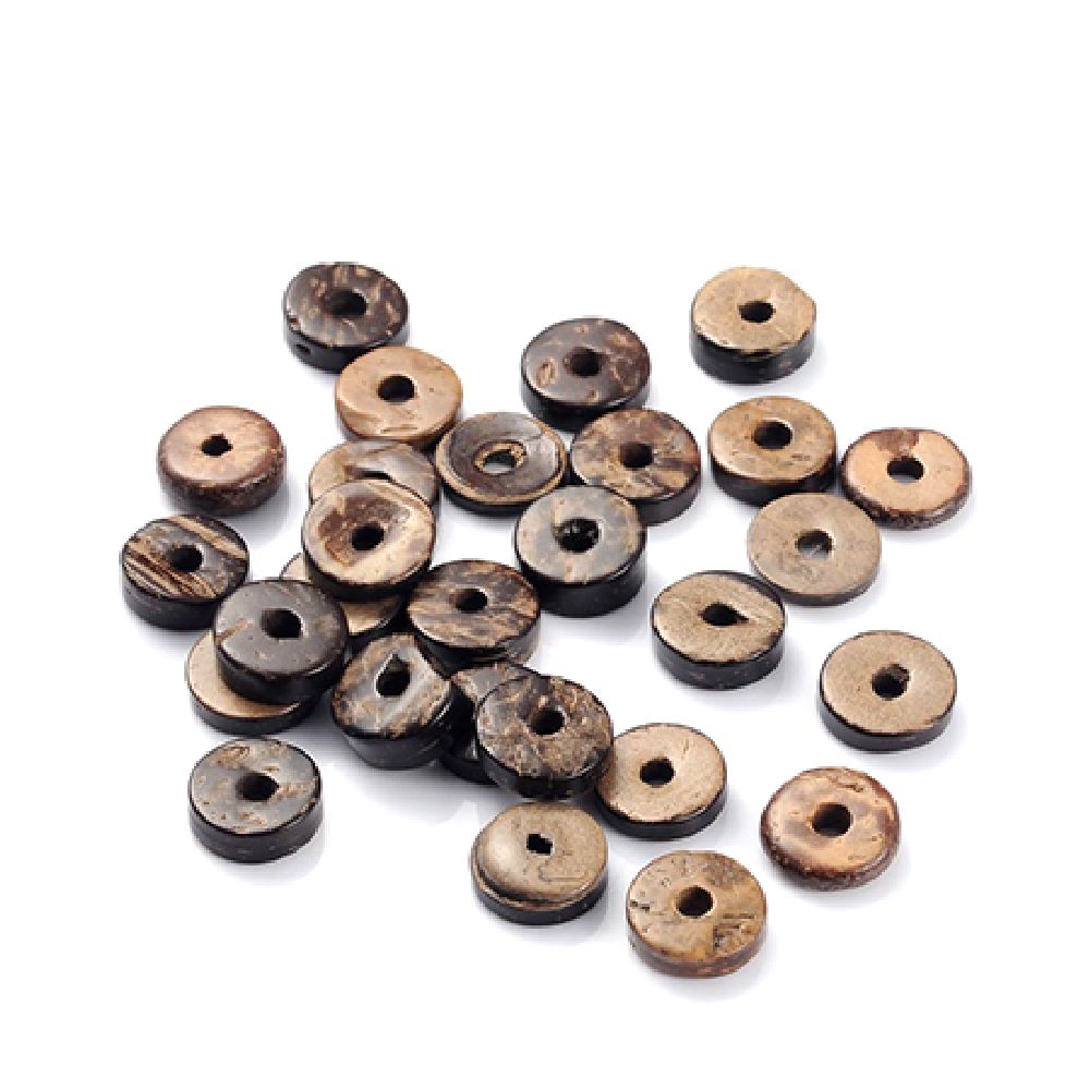 Χάντρες ροδέλα καρύδας 12x4 mm τρύπα 3 mm καφέ -20 γραμμάρια ~ 60 τεμάχια