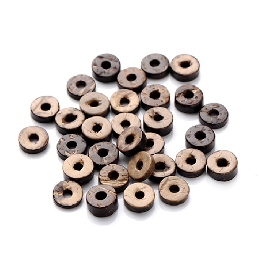 Χάντρες ροδέλα καρύδας 9x4 mm τρύπα 3 mm καφέ -20 γραμμάρια ~ 86 τεμάχια
