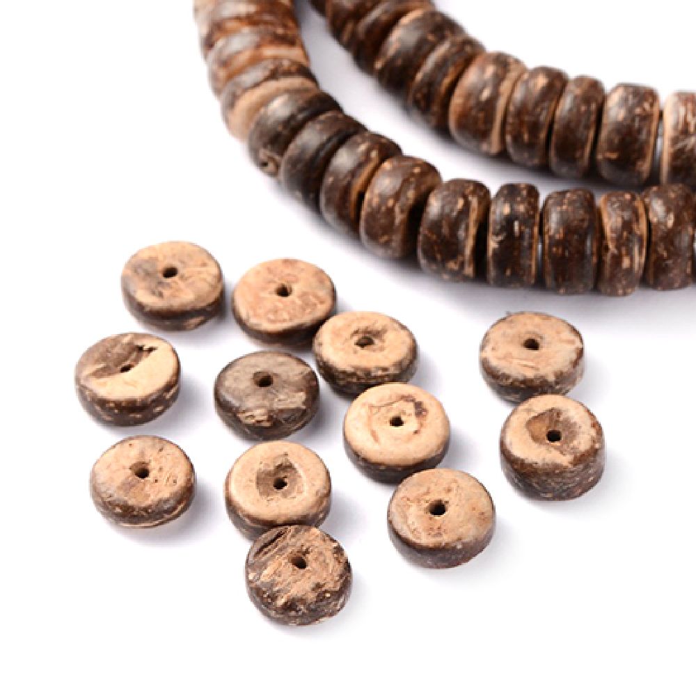 Natural Coconut Beads Strand, Rondelle 8x2.5 ~ 5mm, Hole 1mm ~ 105pcs