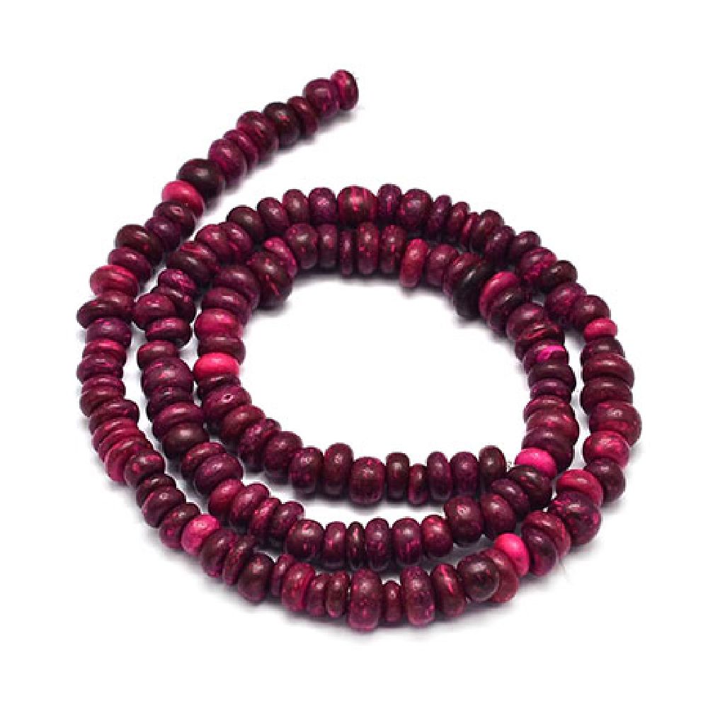 Coconut Beads String for Handmade Accessories, 5 ~ 8x5 ~ 7mm, Hole: 2mm, Pink-red ~ 105 pieces