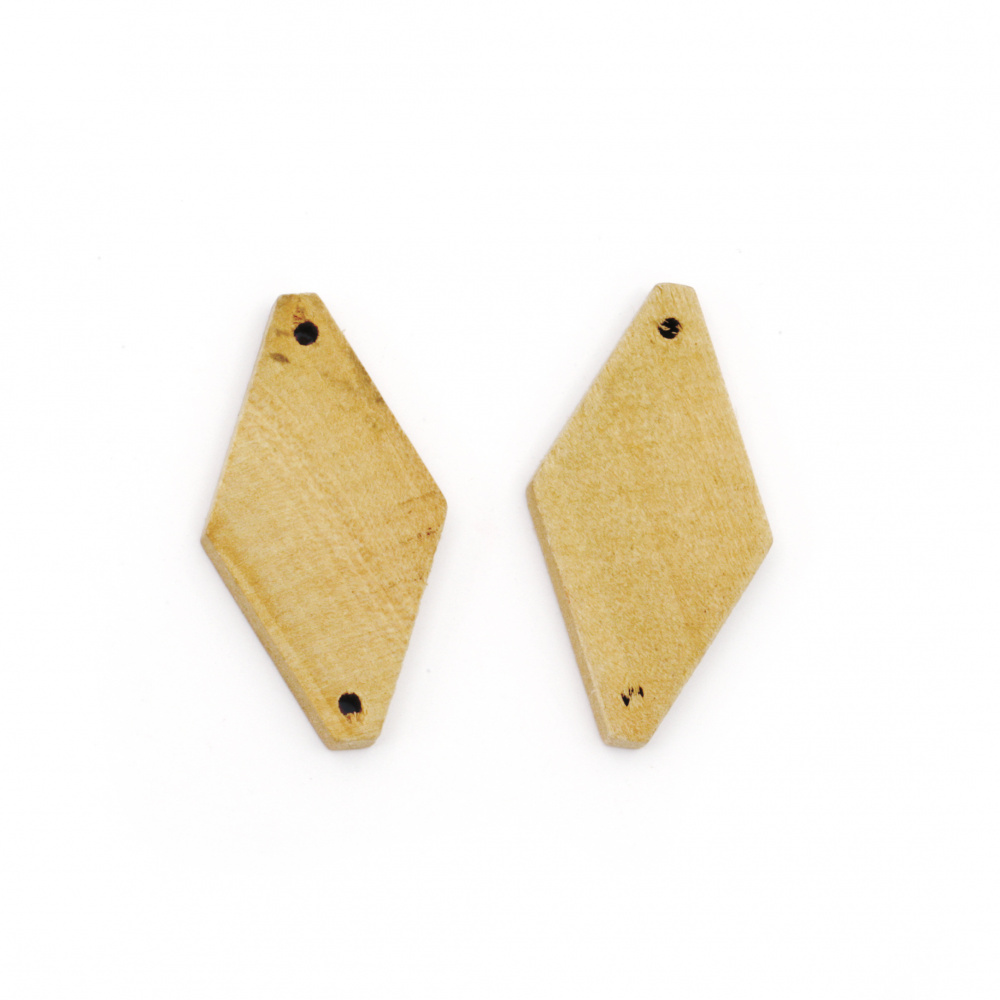 Wooden Connector for decoration rhombus 40x22x5 mm hole 2 mm color wood  -5 pieces