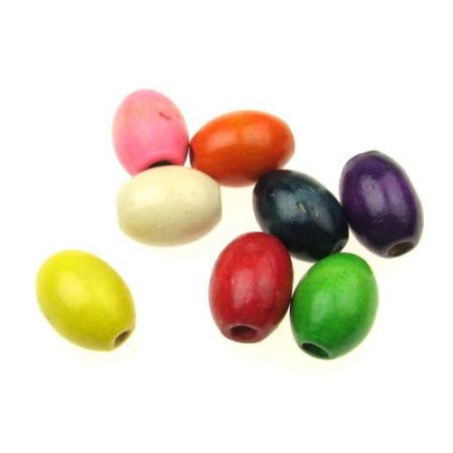 Wooden oval bead for decoration 17x13 mm hole 4 mm mixed colors - 50 grams ~ 50 pieces
