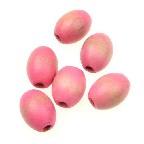 Wooden oval bead for decoration 17x13 mm hole 4 mm pink - 50 g ~ 56 pieces