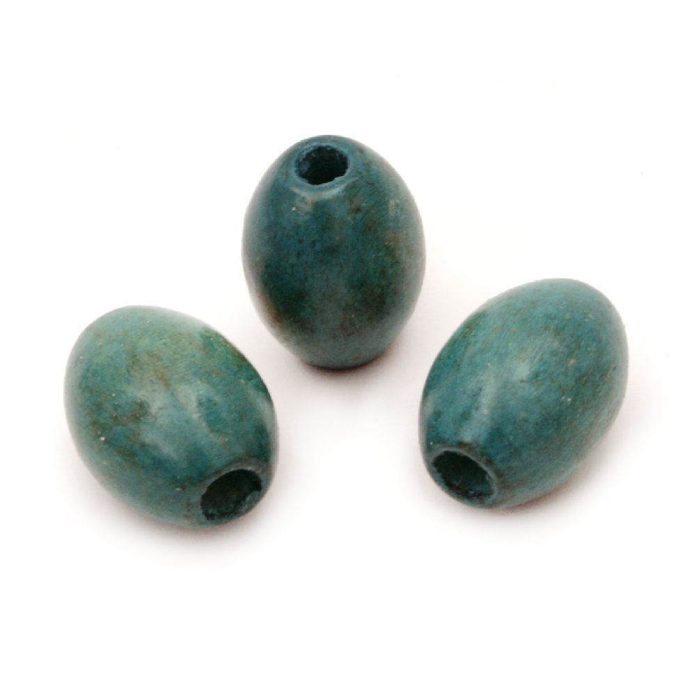 Wooden Beads, Oval, Green, 17x13mm, hole 4mm, 50 grams ~ 56 pcs