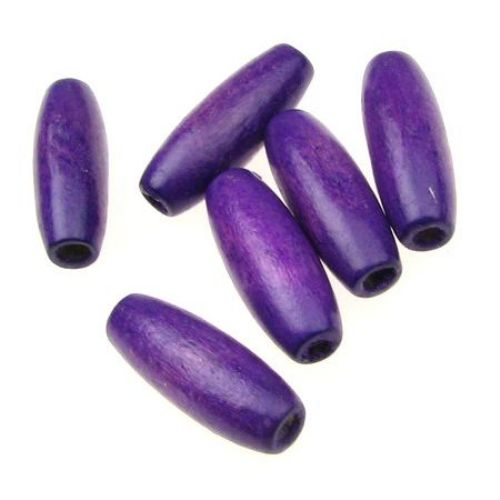 Wooden oval bead for decoration 23x8 mm hole 3 mm purple - 50 g ~ 110 pieces