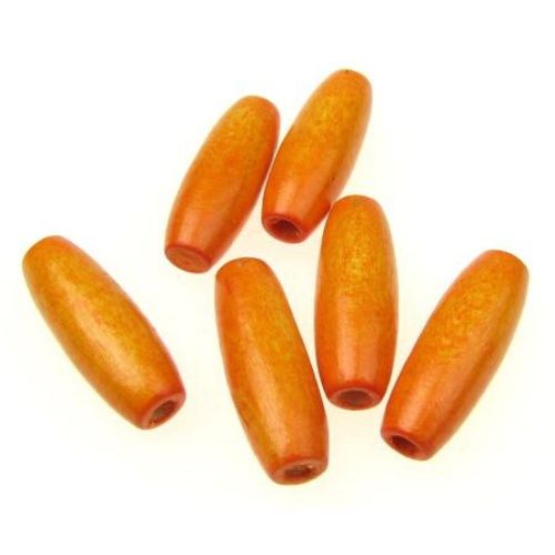 Wooden oval bead for decoration 23x8 mm hole 3 mm orange - 50 grams ~ 110 pieces