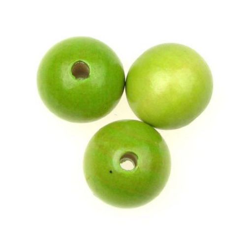 Wooden round bead for decoration 24~25 mm hole 4-5 mm green - 10 pieces