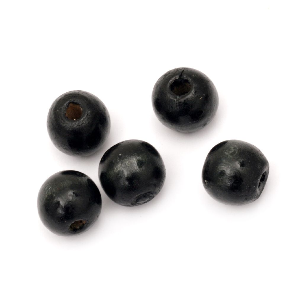 Wooden round bead for decoration 14x16 mm hole 4~5 mm black - 50 grams ~ 38 pieces