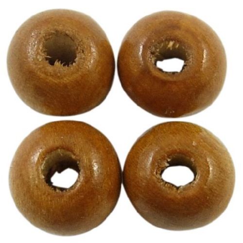 Wood beads, Round, light brown, 16x18mm, 4mm hole, 50 grams